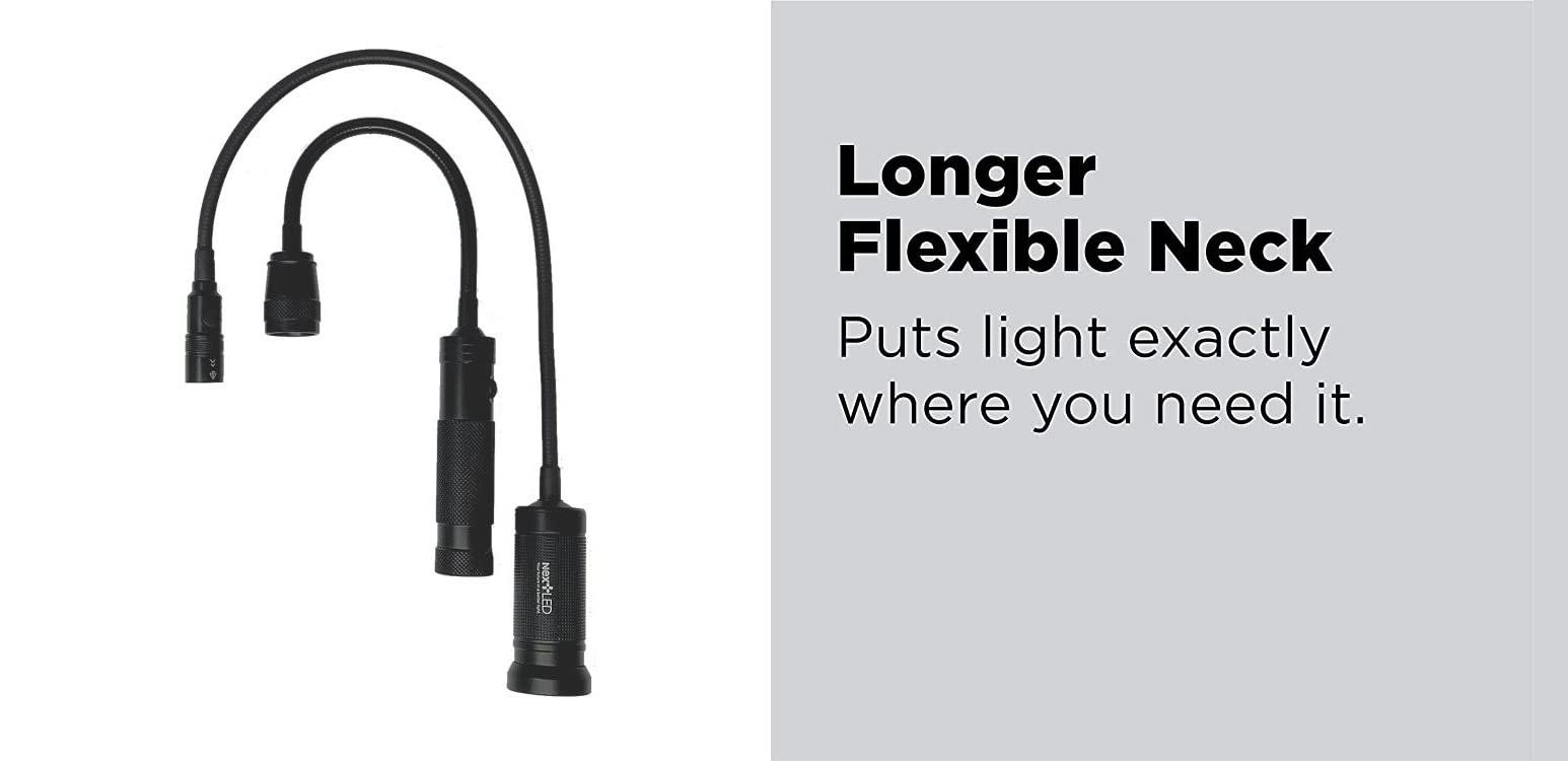 NextLED Magnetic LED Flashlight, Telescoping 20" Neck, 300 Lumen, Aluminum, Black, Model NT-7647-1