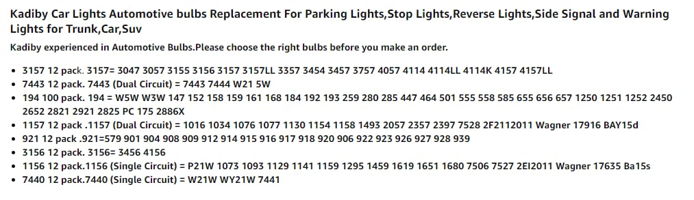 Kadiby 12 Pack 2057/1157/2357 Bulb Tail/Brake/Turn Signal Lights Long Life White Clear Auto Trailer Light Bulbs S25 P21/5W 2057Ll 2057A 2057Nall 2057Cv Bay15D Lighting Fit For Cars And Motocycles