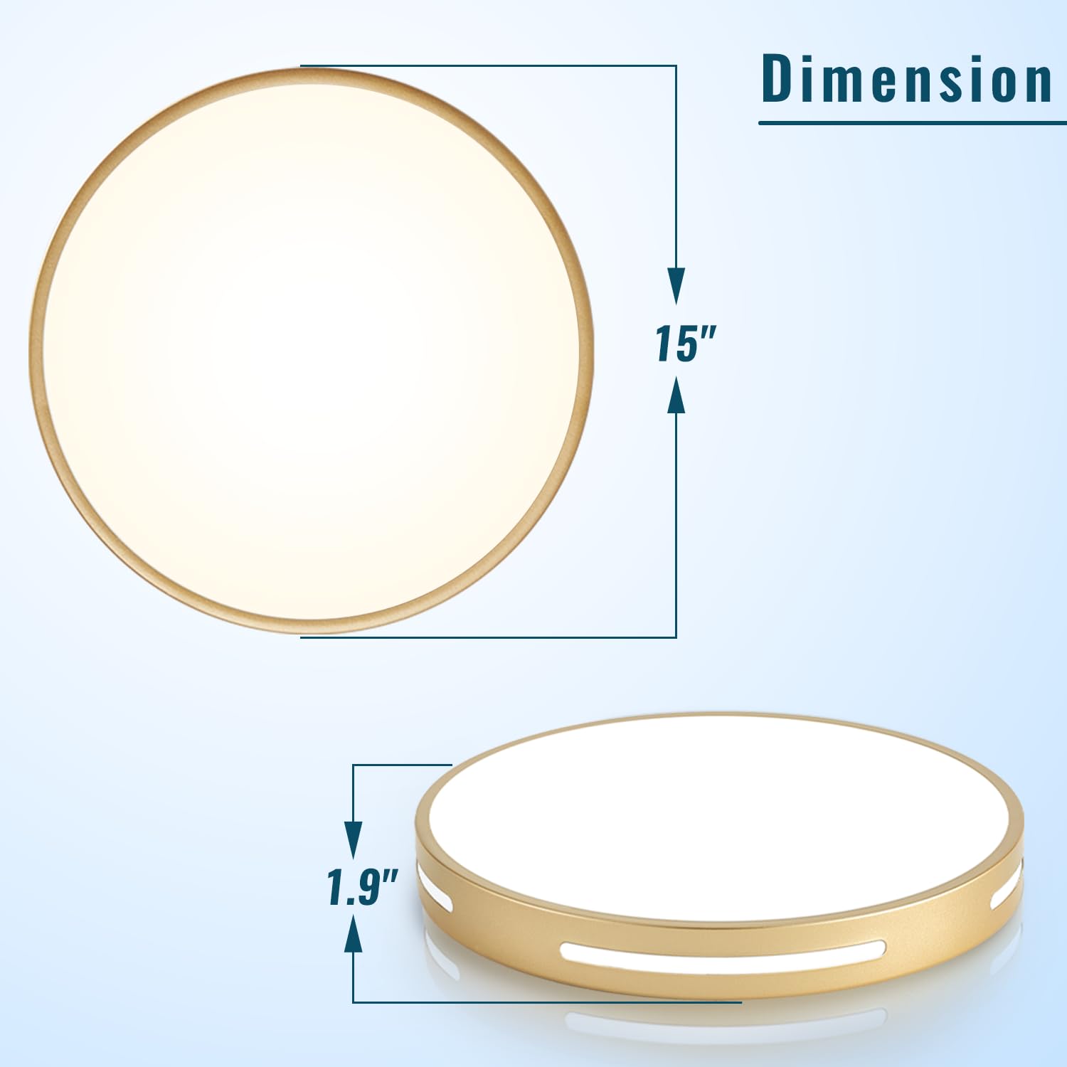 Wheatronic Gold Ceiling Light Flush Mount Led, 36W 15 Inch Kitchen Light Fixture Ceiling Mount Dimmable,Modern Close To Ceiling Light Fixture 5Cct For Bedroom, Bathroom,Living Room