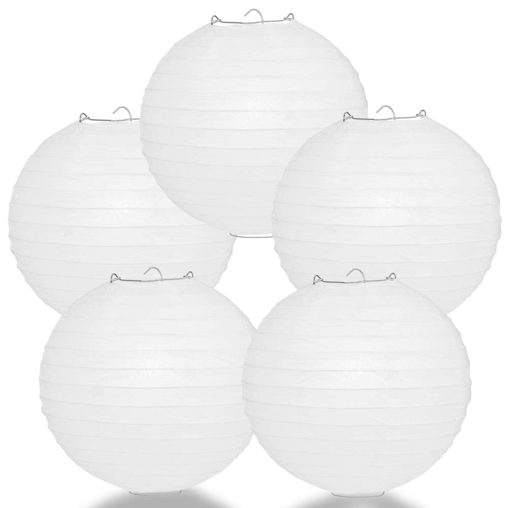 Quasimoon 18 Inch White Round Paper Lanterns, Even Ribbing, 5-Pack, Paper