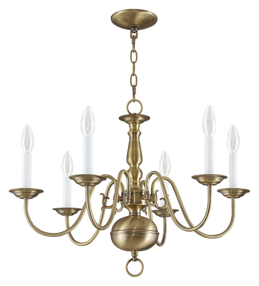 Livex Lighting 5006-04 Williamsburgh 6 Light Black Chandelier, Black/Antique Brass