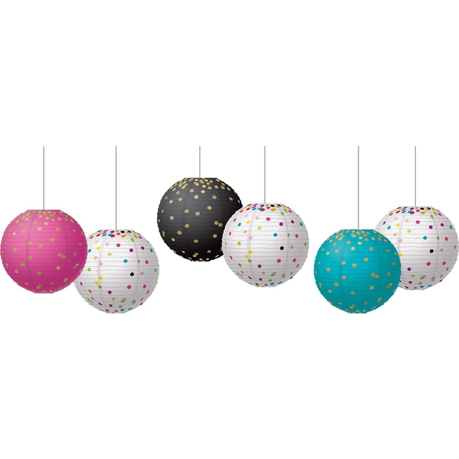 Gold Foil & Confetti 8'' Hanging Paper Lanterns, 6 Per Pack, 2 Packs