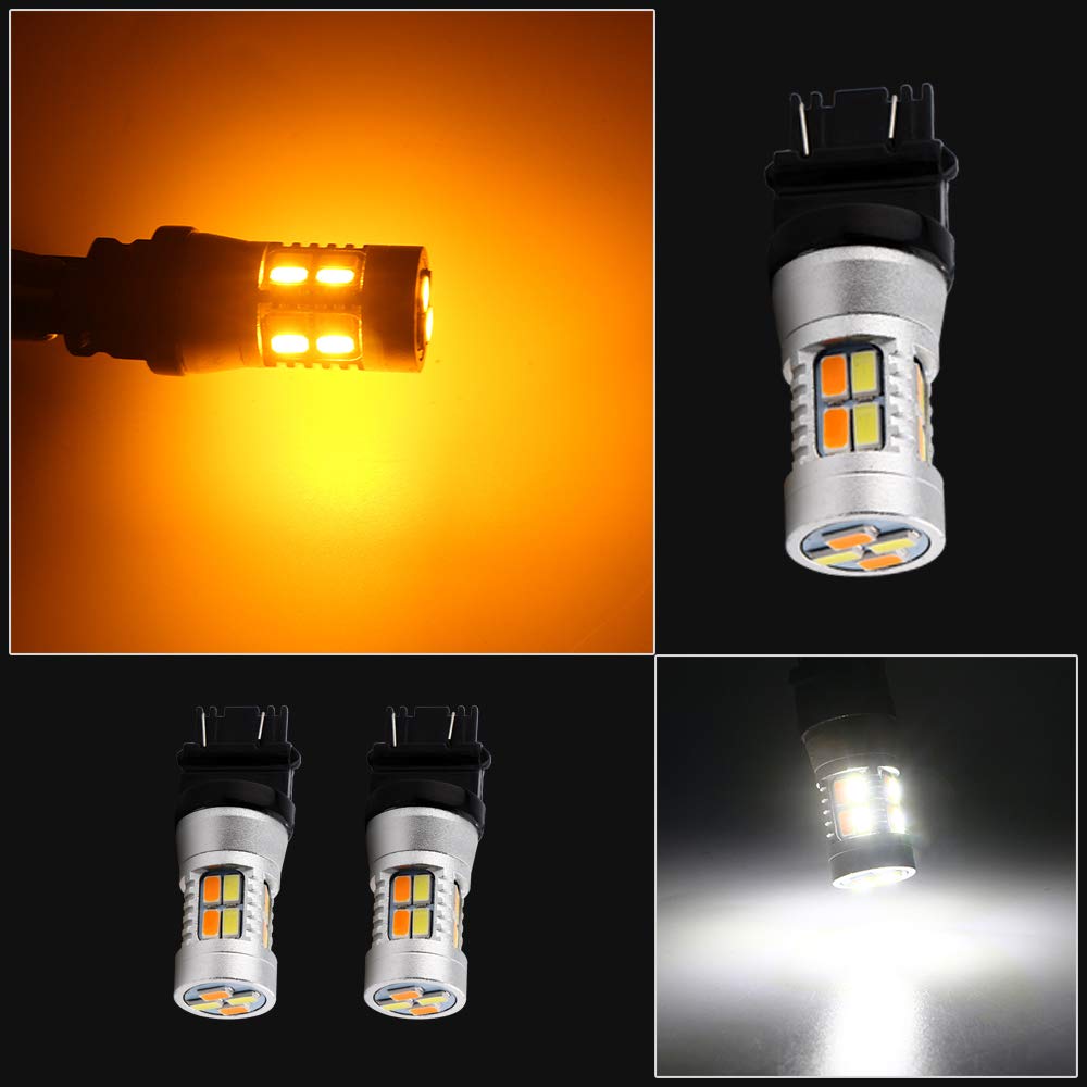 Grandview 3157 LED Turn Signal Light Bulbs, Amber/White, 4-Pack Replacement for 3457, 3155, 4057, 3047, 3057
