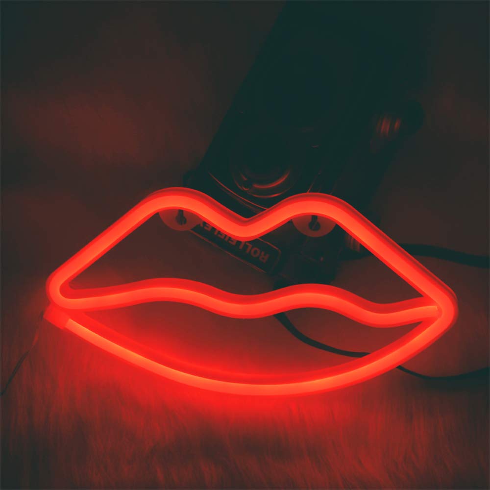 Hopolon LED Neon Light Sign for Party Supplies, Red Lip, Model H-005, Glass Material