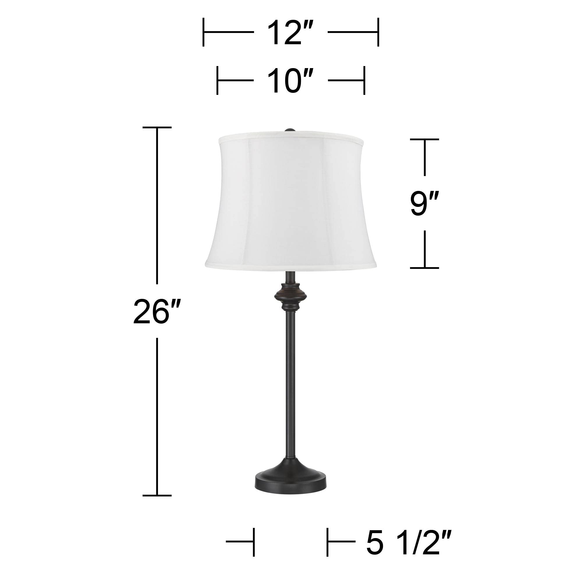360 Lighting Buffet Table Lamps Set of 2, 26in Tall, Dark Bronze Metal, White Softback Drum Shade, Model 96P59