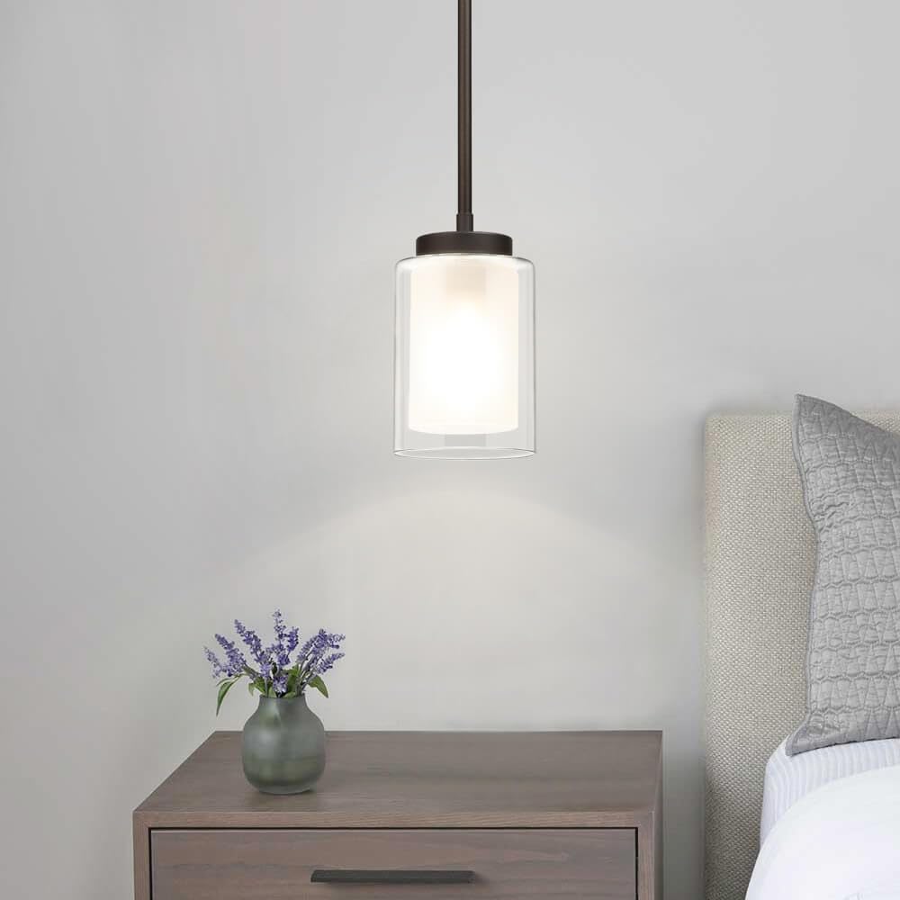 Xinbei Lighting Pendant Lighting Modern 1 Light Mini Pendant Light With Dual Glass In Dark Bronze, Adjustable Hanging Ceiling Li