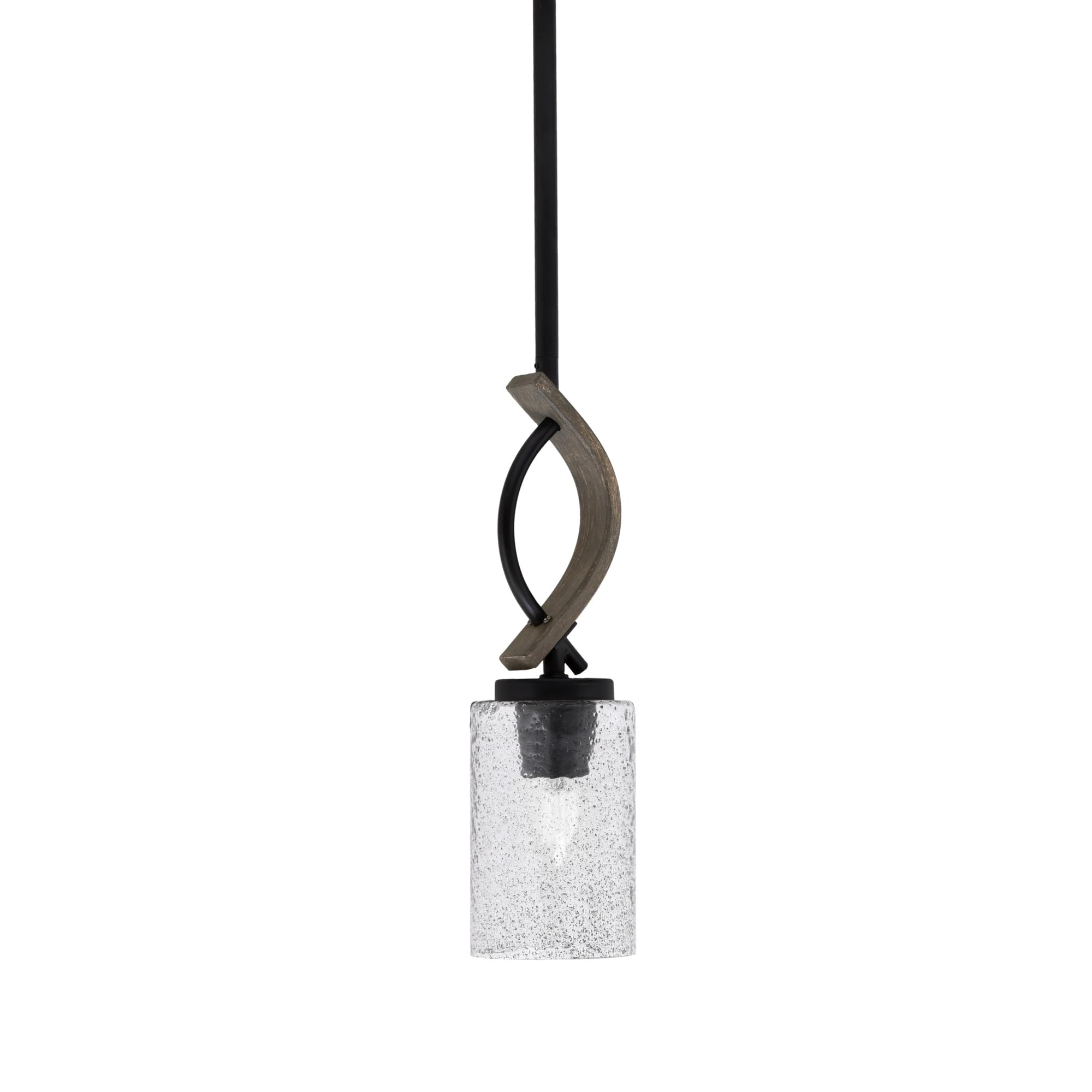 Toltec Lighting Monterey Mini Pendant - Matte Black & Distressed Wood-Look Metal, 4in Smoke Bubble Glass