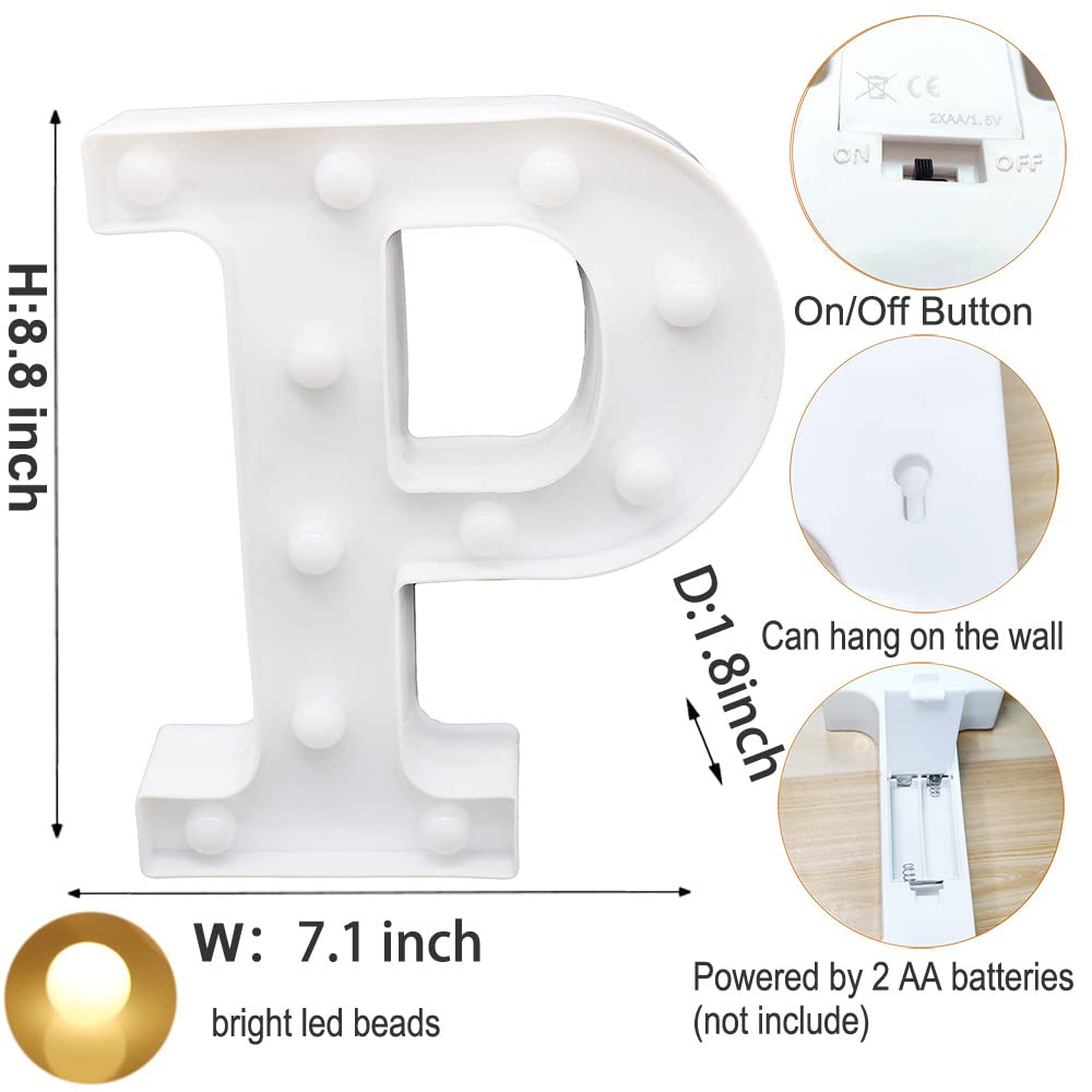 Ausaye Led Letter Lights Alphabet Light Up Sign Night Light For Home Party Wedding Decoration (P)