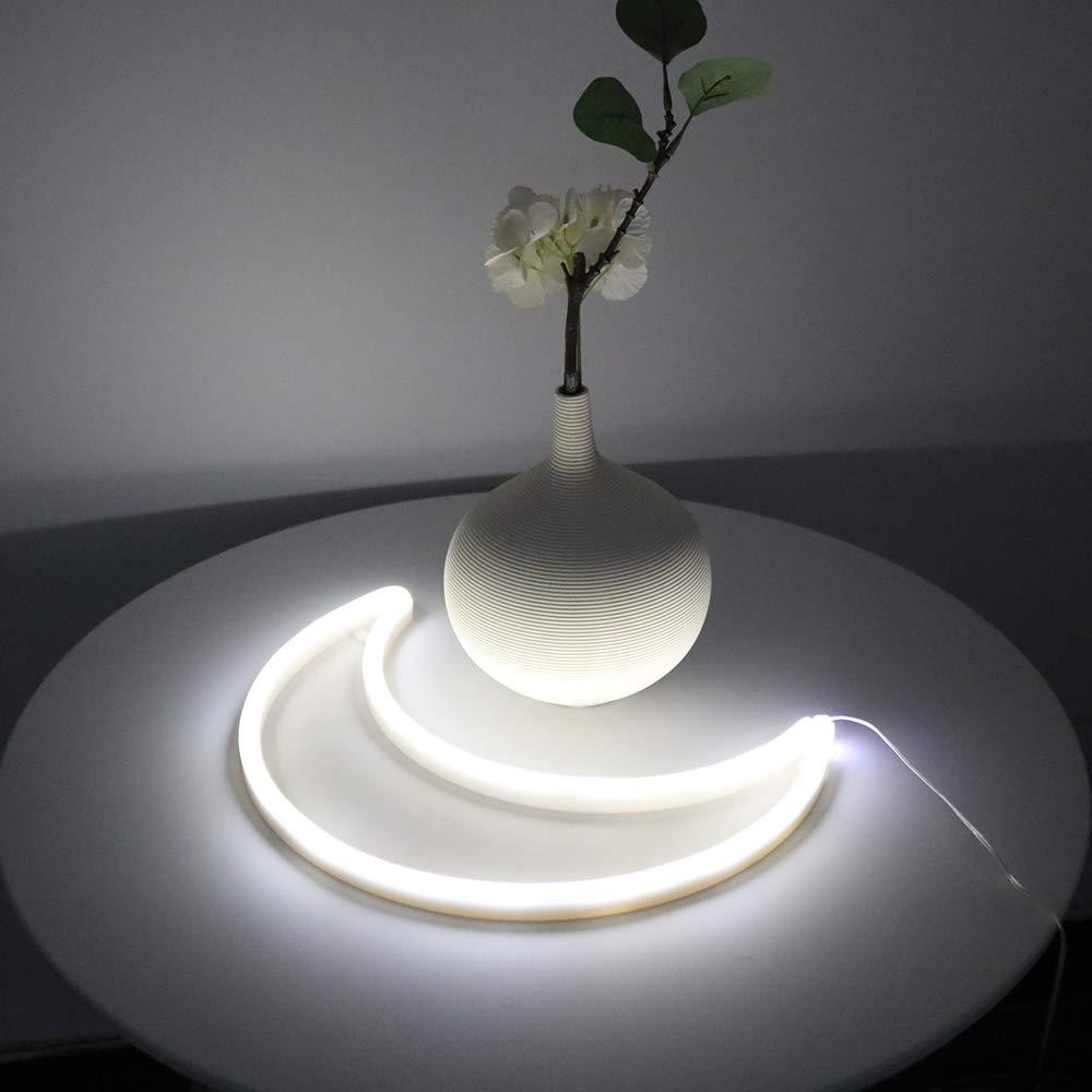 YAOZHOU LED Moon Neon Light, Cool White, USB/Battery Powered Decorative Night Light for Home, Office, Bedroom, Party