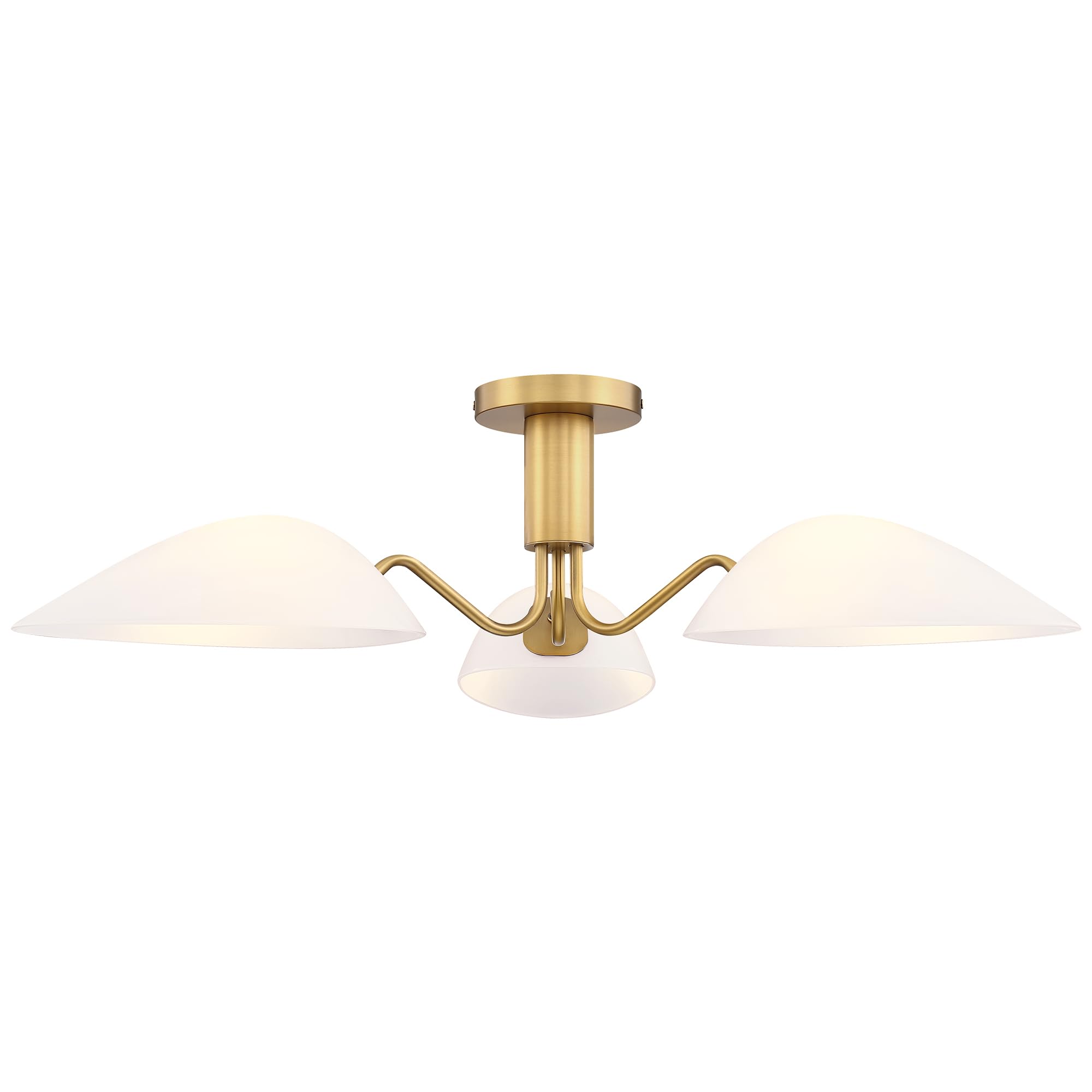 Modern Gold 3-Light Ceiling Light with Opal White Glass Shade Semi Flush Mount Ceiling Light for Living Room Hallway Sputnik Cha