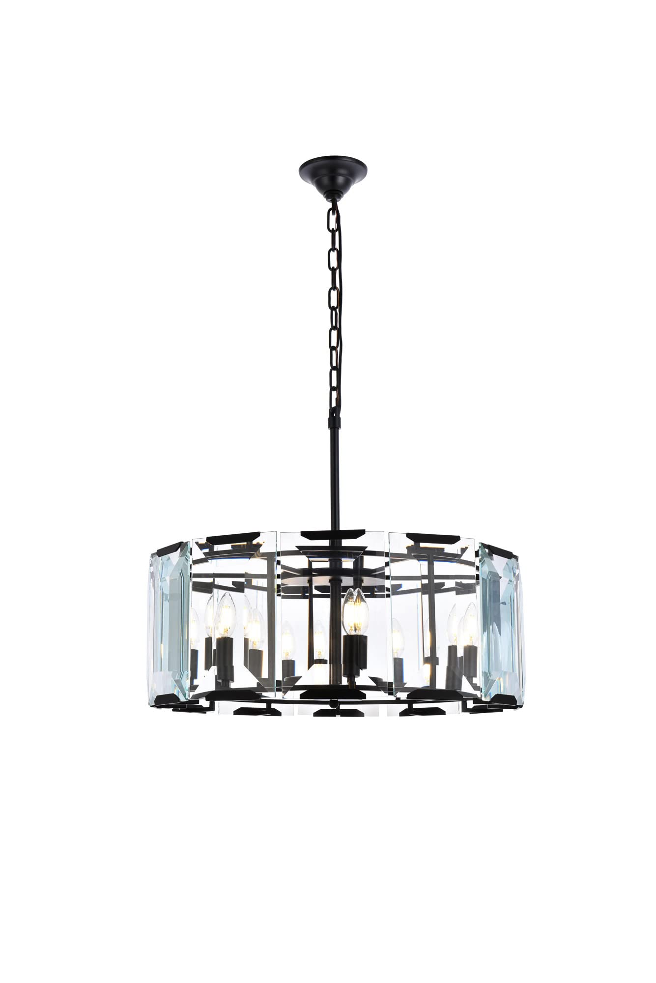 Elegant Lighting 1211D26FB Monaco Collection 6-Light Pendant Lamp, 26&quot; Depth x 12&quot; Height, Flat Black (Matte) Finish, Crystal