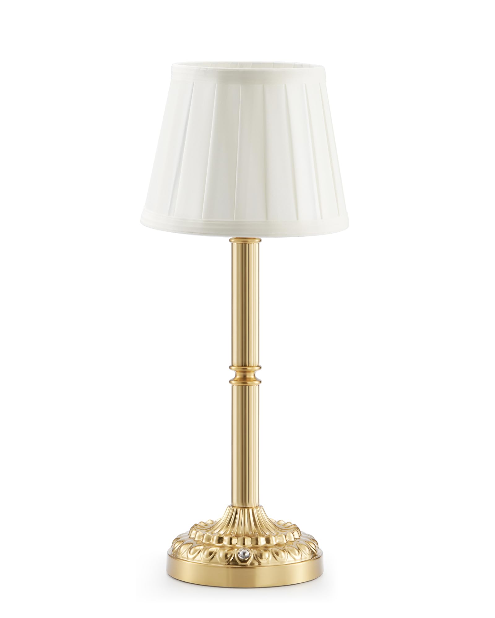 Vintage Cordless Rechargeable Table Lamp, 3-Level Touch Dimmer, Folded Fabric Shade & Brass Base, Portable Battery Operated Lamp