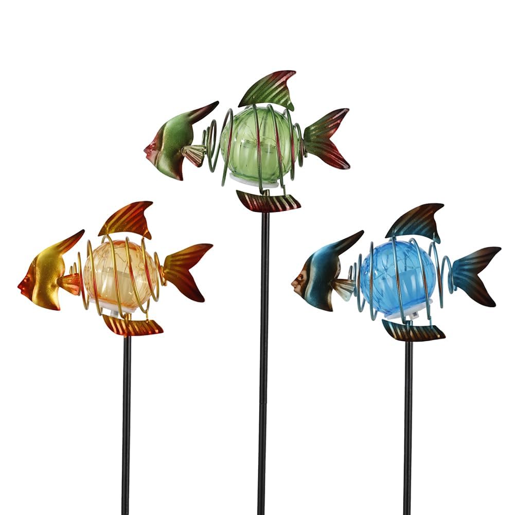 SATHGA Outdoor Garden Solar Lights,Fish Outdoor Figurine Lights with Stakes,Waterproof Decorative Solar Decor for Patio,Yard,Law