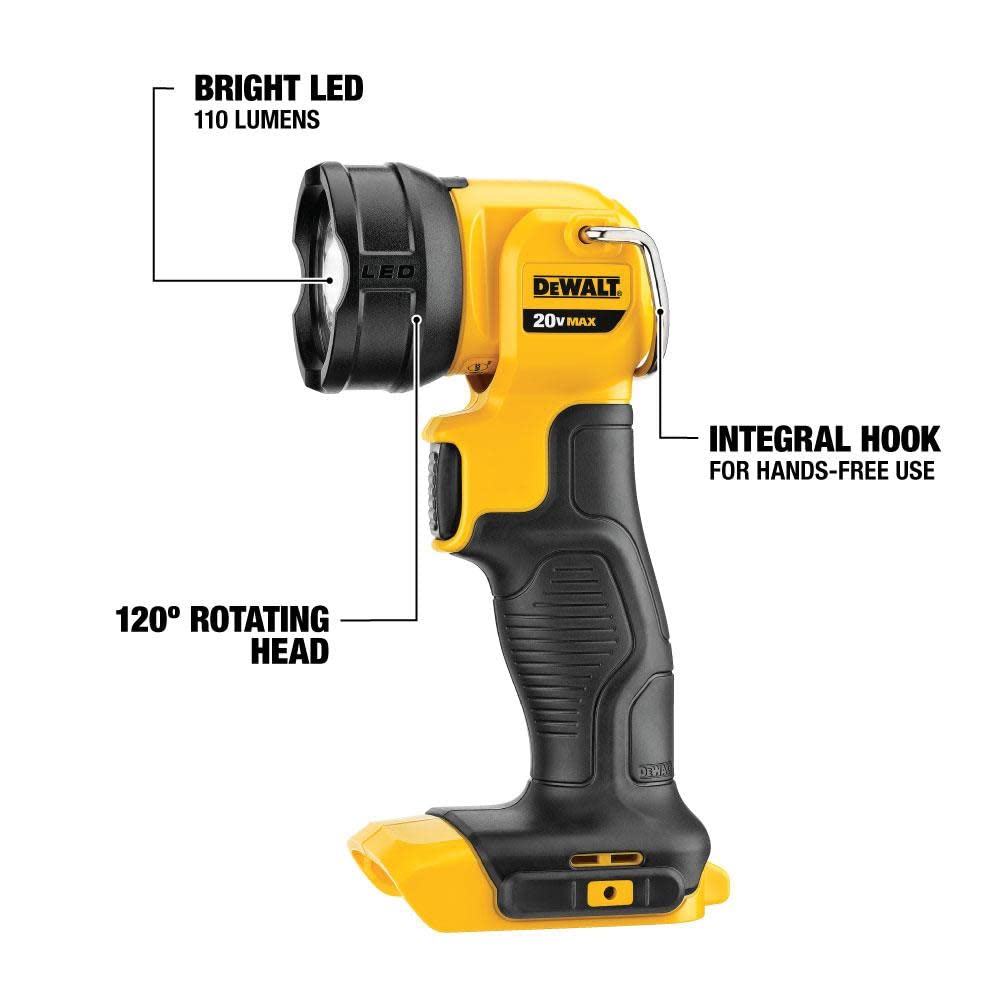 DEWALT 20V MAX LED Work Light/Flashlight, Model DCL040, One Size, Black & Yellow, Durable Plastic Construction