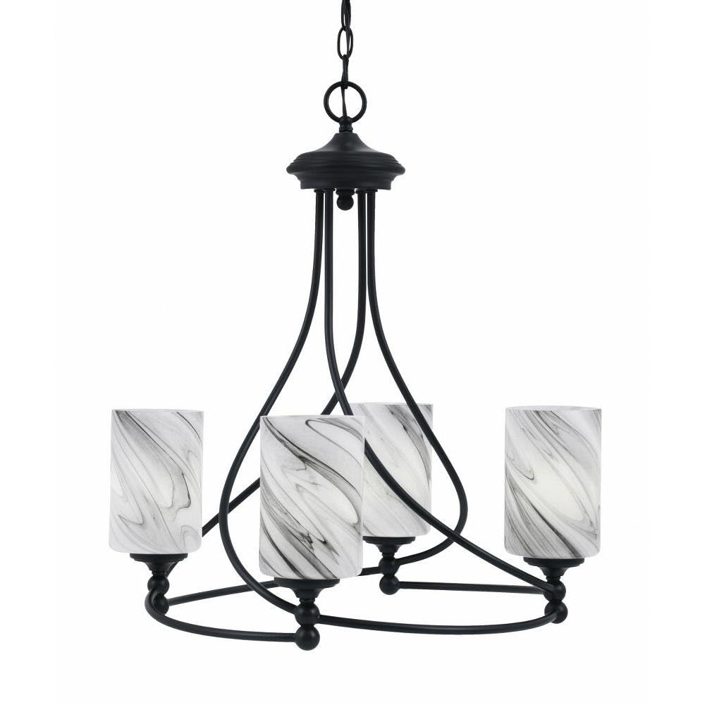 Toltec Lighting 904-MB-3009 Capri - 4 Light Uplight Chandelier-22.75 Inches Tall and 15.5 Inches Wide, Finish Color: Matte Black, Glass Color: Onyx Swirl