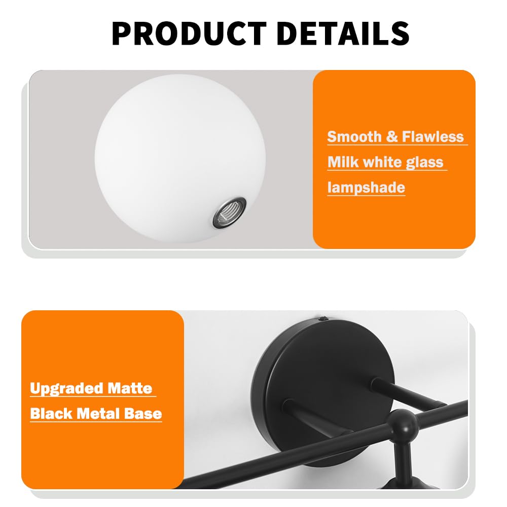 Dsmjfu Dsmjfu Modern Matte Black 5-Lights Bathroom Vanity Light  Lighting Fixtures Over Mirror With Milky White Glass Ball Shades  Wall Sconces For Bathroom Dressing Table Bedroom