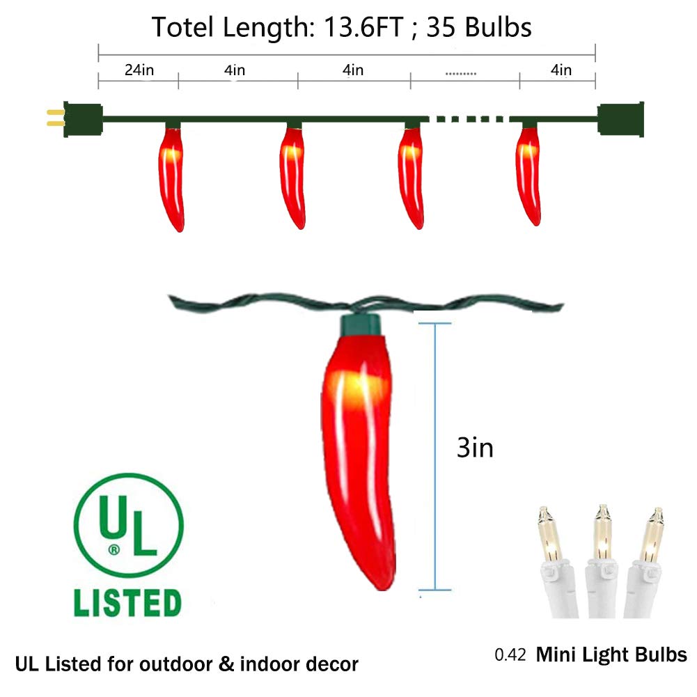 GOOTHY Chili Pepper String Lights, 35 Red Warm White Lights, 13.6Ft Connectable Plastic for Outdoor Indoor Decor