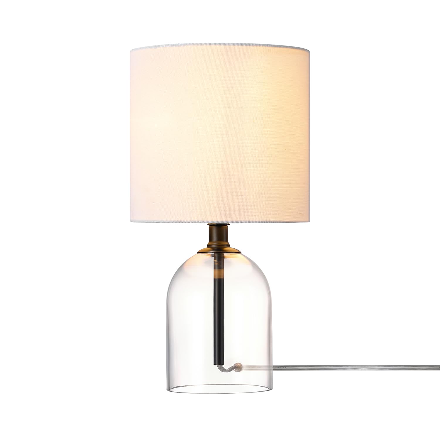 Globe Electric 15-Inch Table Lamp, Glass Base, Matte Black, White Linen Shade, Rotary Switch on Socket, 61000141