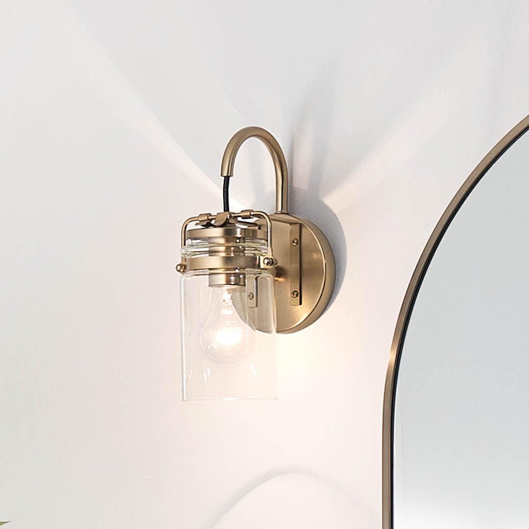 Kichler Brinley 11.5'' Wall Sconce In Champagne Bronze, 1-Light, Vintage Wall Mount Light With Clear Glass, (11.5'' H X 5'' W),