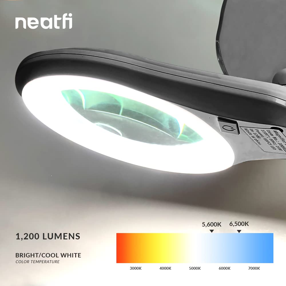 Neatfi Bifocals Magnifying Lamp, 1200 Lumens, Dimmable, 5in Lens, 5/20 Diopter, Silver, Model 9003LED