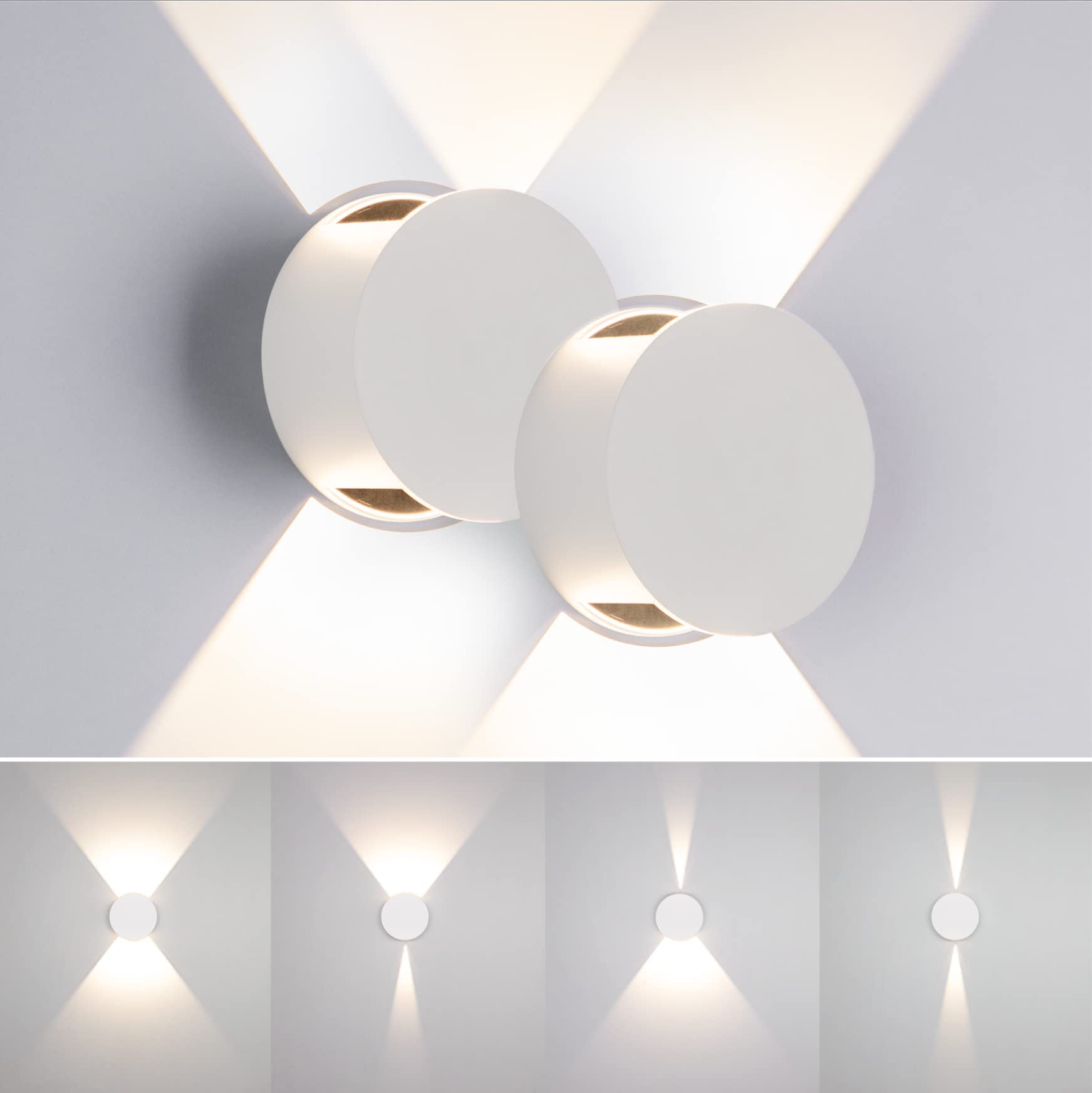 Tubicen Led Wall Sconces Set Of 2, Beam Adjustable Movie Theater Sconce Lights, 6W Dimmable Round Indoor Up Down Wall Lights For