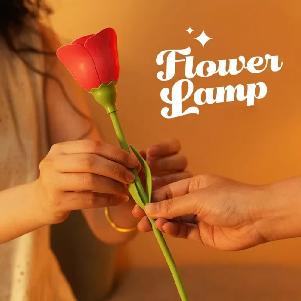 magical JD Rechargeable LED Flower Lamp, 3-Colour Dimming Night Light, Model GL370A-1, Red Rose
