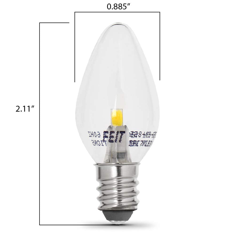 Feit Electric Bpc7/Led 0.6 Watt Non Dimmable C7 Candelabra Base, Clear, Led Night Light Bulb, 2-Bulb, 4000K Cool White