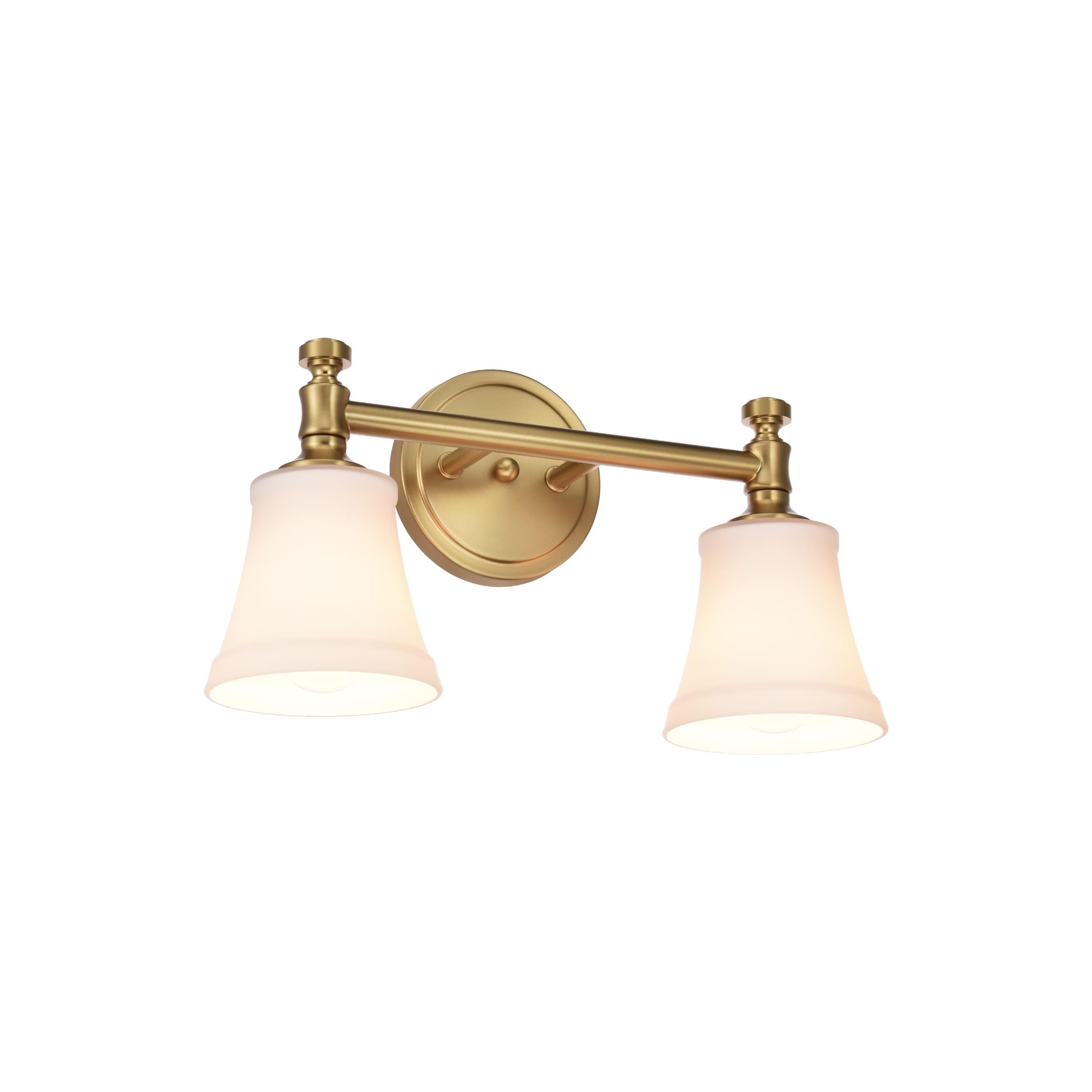 Hanaloa Gold Bathroom Vanity Light Fixtures, Traditional Aged Brass 2 Lights Wall Sconce Lighting With Opal Glass Shade, Porch Wall Mount Light Fixture For Bathroom, Mirror Cabinets Hallway Stairs