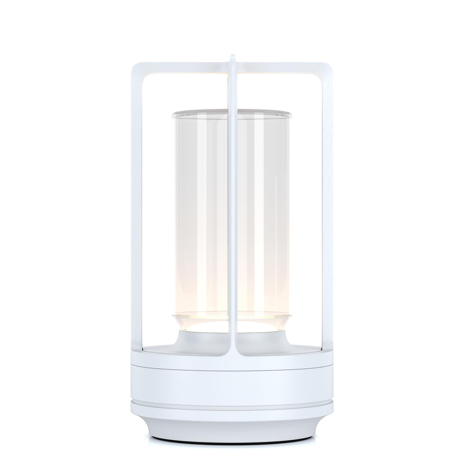 HAPYGI Portable Metal Table Lamp, Rechargeable LED, 3-Colour Dimming, 7.08inx3.54inx3.54in, White, Model A-LAMP