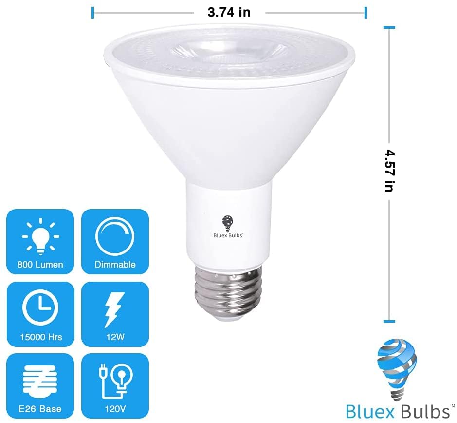 2 Pack Par30 Outdoor Led Flood Light Bulb 12W 100 Watt Equivalent 900 Lumens Dimmable Waterproof E26 6000K Daylight Led Flood Li
