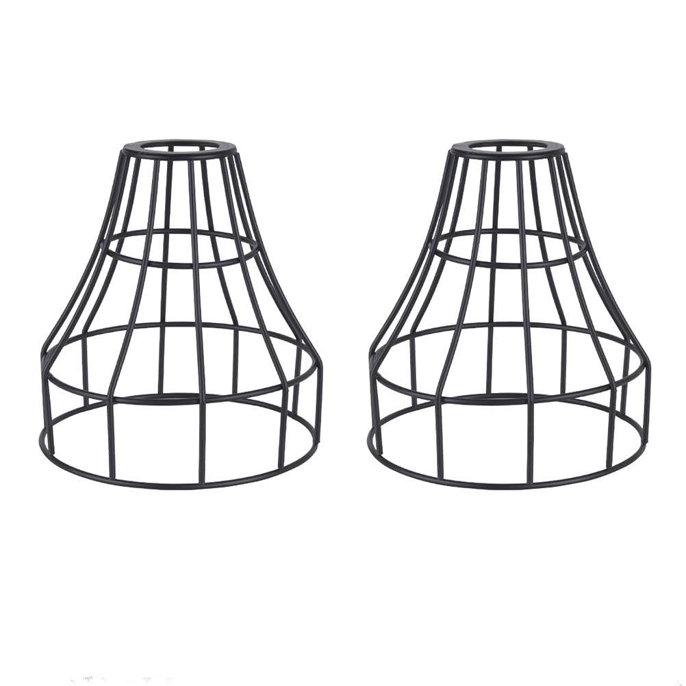 EFINEHOME Set of 2 Metal Wire Cage Bulb Covers for Pendant Lighting, Rustic Black Lampshade Replacement Accessories