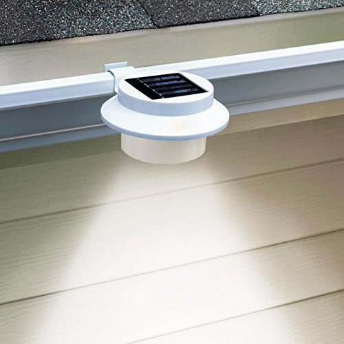 4 Pack White Solar Powered Gutter Lights Outdoor Decorative Waterproof Led Fence Lamp For Lighting Railing, Outside Wall, Deck,