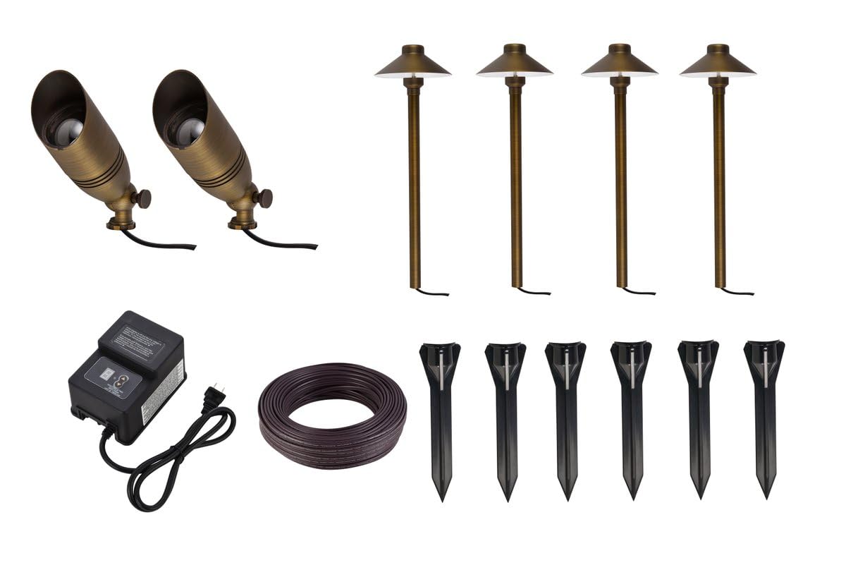 Elitco Lighting Aera Landscape Lighting Set Of 6 Brass & Glass Outdoor Fixtures