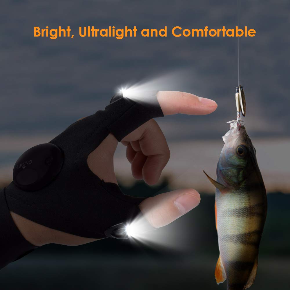 HANPURE LED Flashlight Gloves - 2 Pack, Rechargeable, Black, Acrylic, Model YU-GLV-S, Perfect Christmas/Birthday Gift for Him