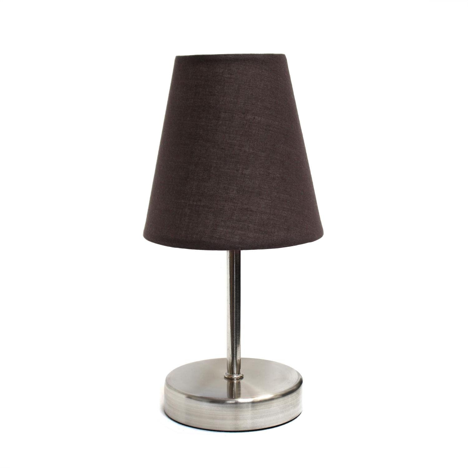 Creekwood Home 10.5&quot; Metal Stick Bedside Table Lamp, Sand Nickel With Fabric Shade