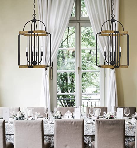 Cal Lighting FX-3772-4 Industrial Metal Chandelier, Iron/Oak, 15.75inW x 25.88inH