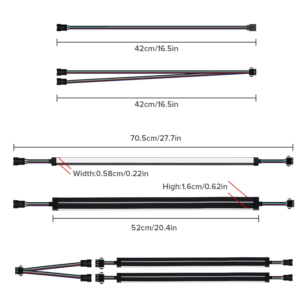 BTF-LIGHTING RGB LED Strip Lights, 19.7in, 12V 4-Pin, Compatible with ASUS Aura Sync, Gigabyte RGB Fusion, MSI Mystic Light, ASRock