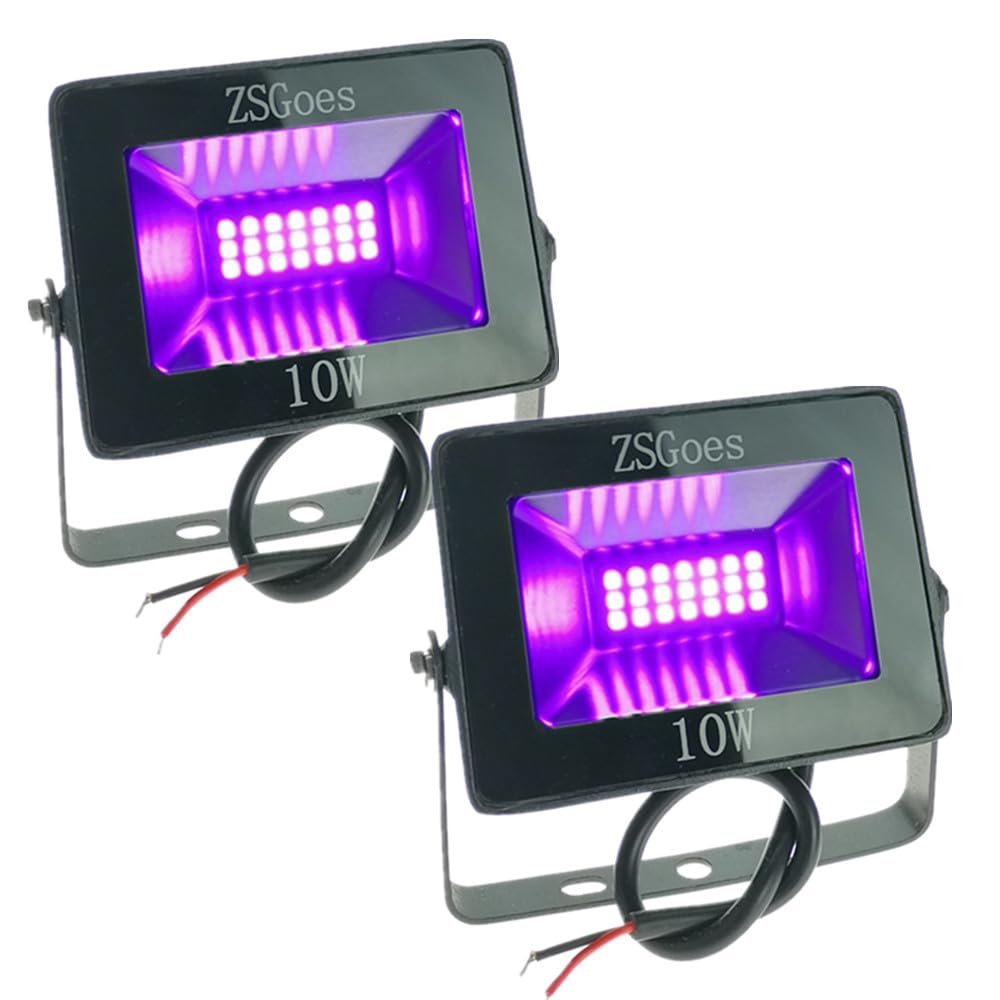 Zsgoes 2 Pack 10W Uv Ultraviolet Black Light 12V 24V Low Voltage For Halloween Blacklight Party  Stage Lighting  Fluorescent Body discomfort-reducingt  Glow In The Dark  Fishing  Uv Glue Curing  Screen Printing