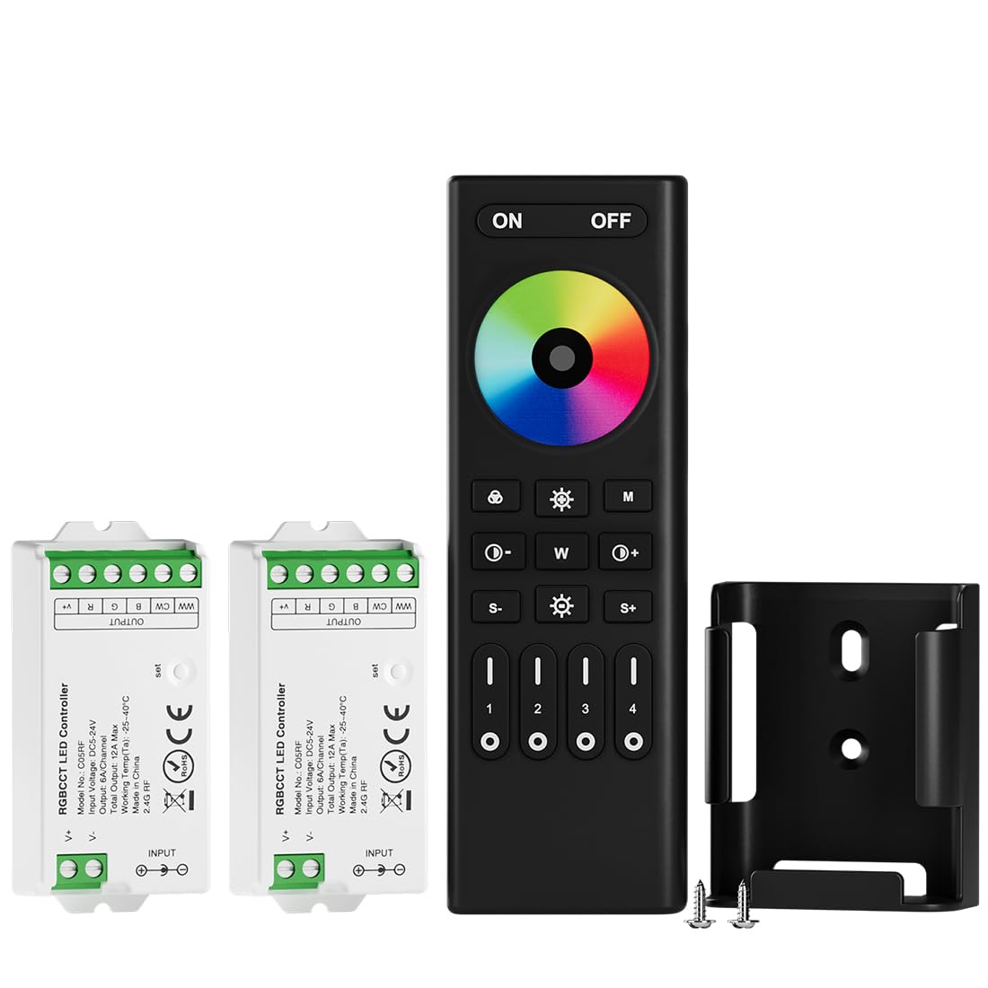 BTF-LIGHTING 5050SMD FCOB COB RGBCCT RF 2.4GHz Wireless Remote RC03RFB &2PCS C05RF Tuya Controller Kit 4 Zones Group Control PWM