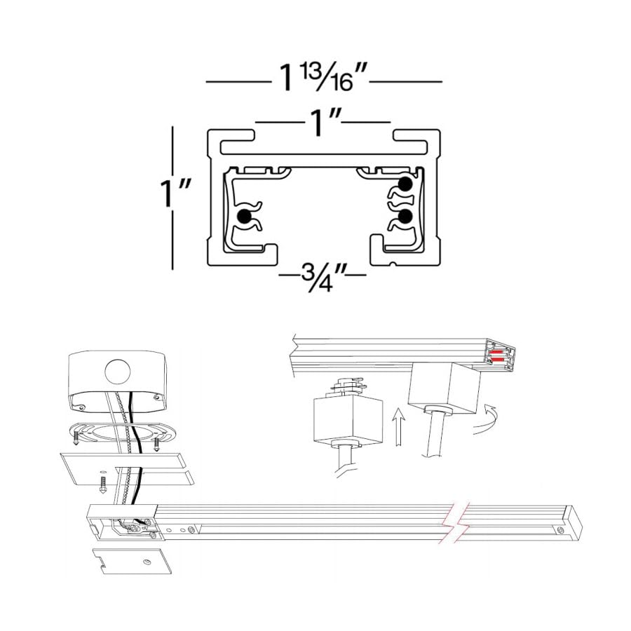 Wac Lighting J Track 2Ft Two Circuit Field Cuttable 120V Track For J Style 3-Wire Track Fixtures With 2 Endcaps In Black