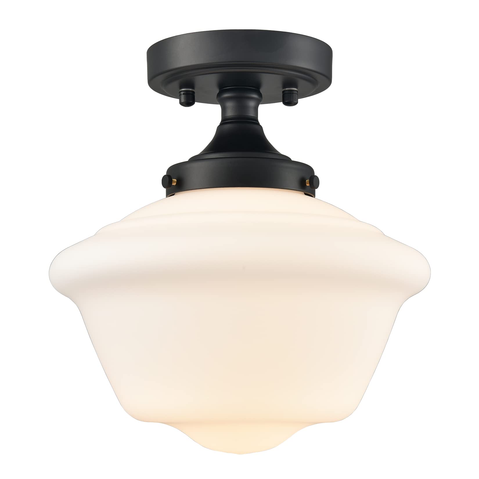 SAMTEEN Modern Black Semi Flush Mount Ceiling Light Schoolhouse Light Fixtures White Glass Ceiling Light Matte Black Flush Mount