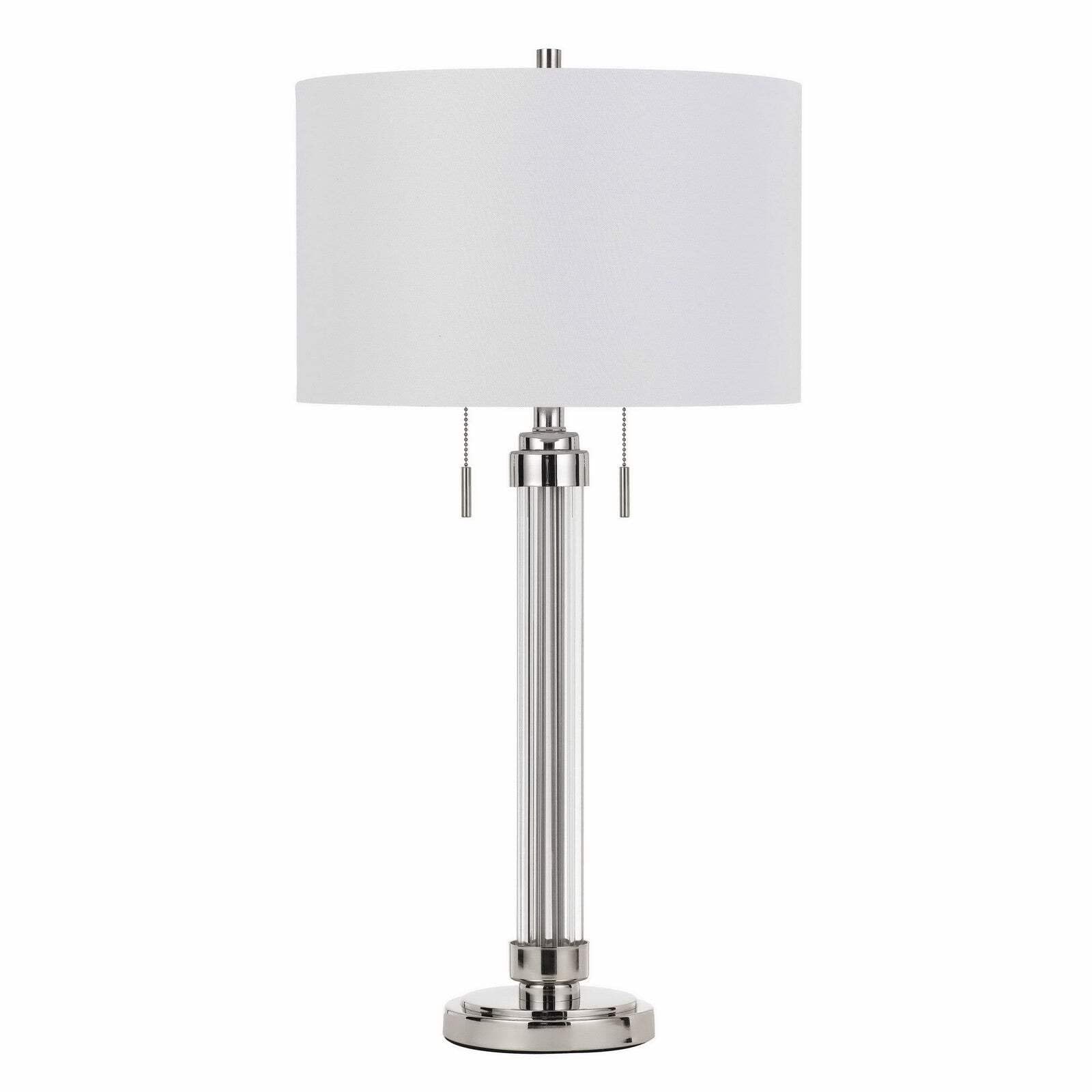 Homeroots Metal Two Light Table Lamp - 31 In. Silver Metallic With White Drum Shade, Model 524769