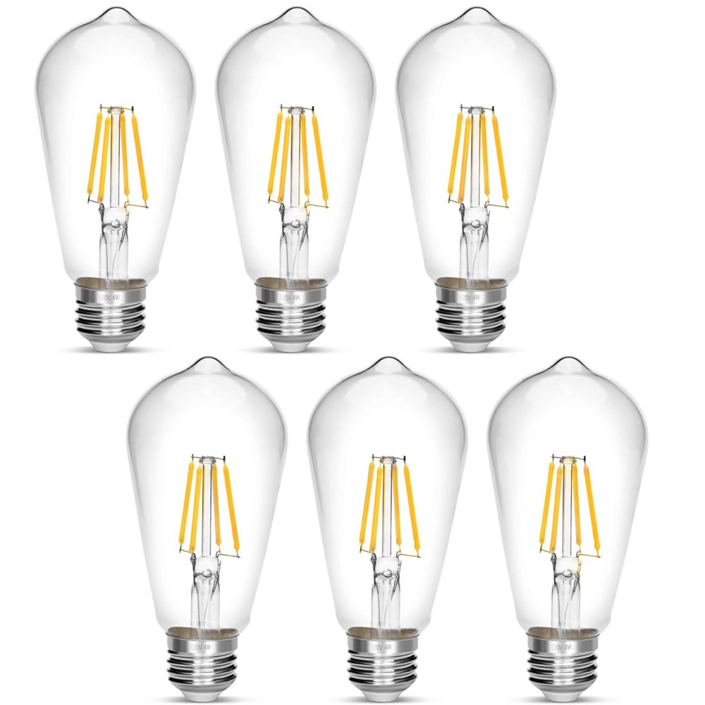 NOTOC Vintage Edison Bulb 4W Equivalent 40W Incandescent ST18 Antique LED Filament Bulbs Non Dimmable Daylight White 4000K E26 Led Bulb Pack of 6