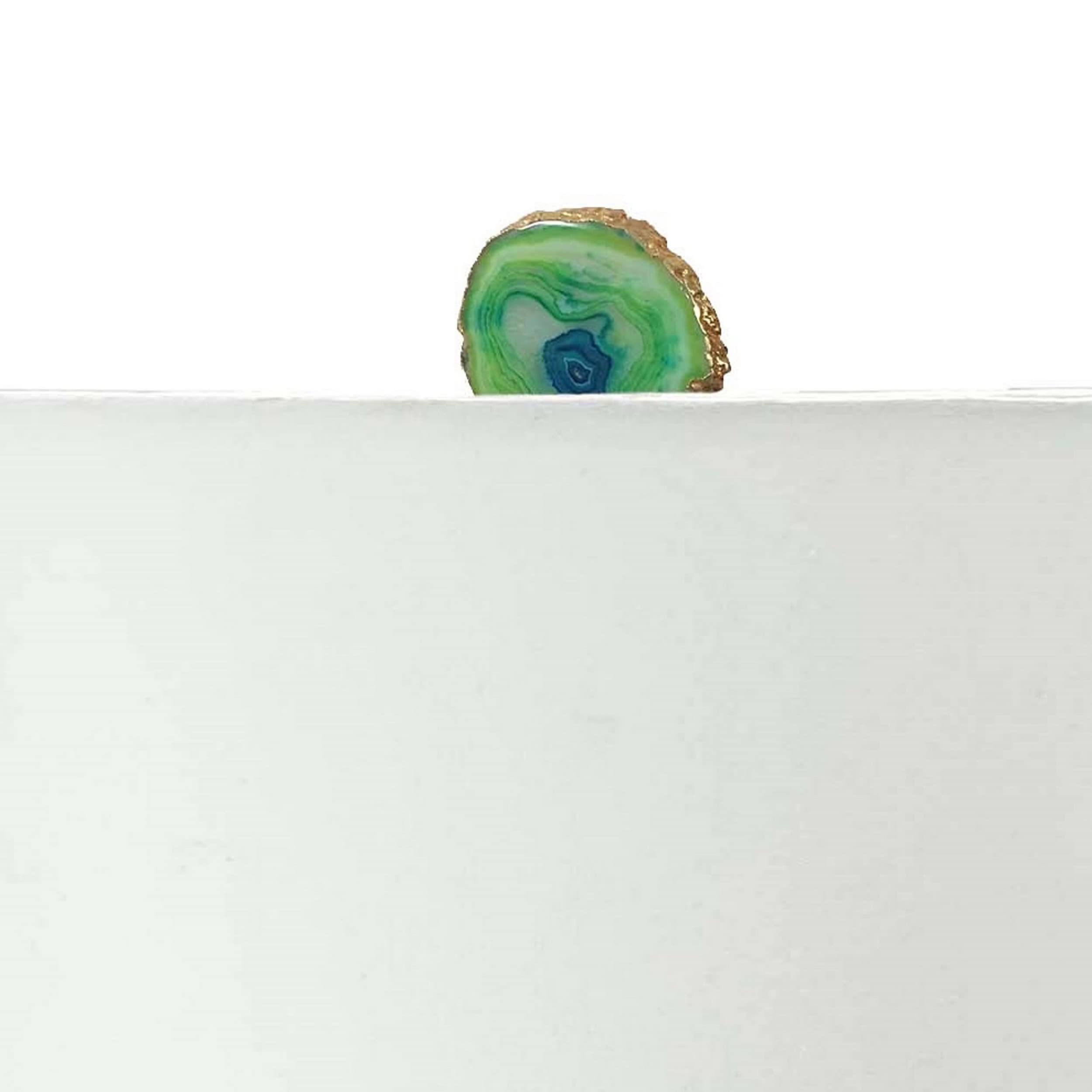 Benzara Table Lamp with Agate Slices and Linen Drum Shade, 30 Inch, White and Green, Model BM286095
