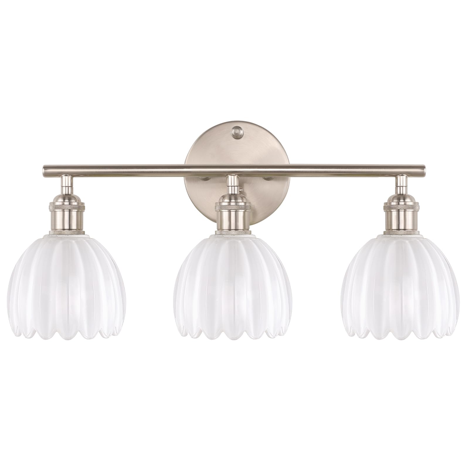 Shenmoyl Bathroom Light Fixtures  3-Light Vanity wall Light Over Mirror with White Tulip Glass Shade for Bedroom Living Room (Bulb Not Included)  Satin Nickel