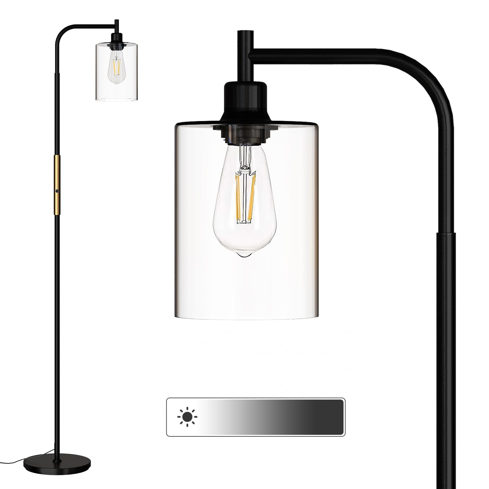 addlon Floor Lamps for Living Room with Glass Shade, dimmable Floor lamp Industrial lamp with Bright LED Bulb, Standing lamp for