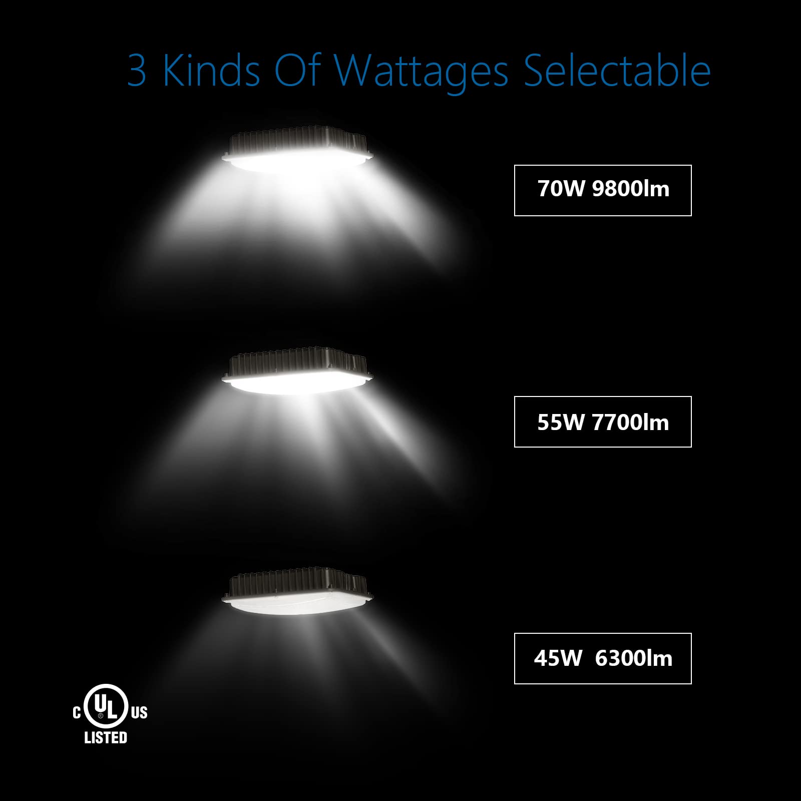 Sokply 70W Led Canopy Light Outdoor (350W Hps/Hid Replacement), 10.4" X 10.4" 5000K Daylight Ip65 Waterproof Garage Light, 140Lm/W Dimmable For Gas Station Workshop Carport, Ul Listed (4 Pack)