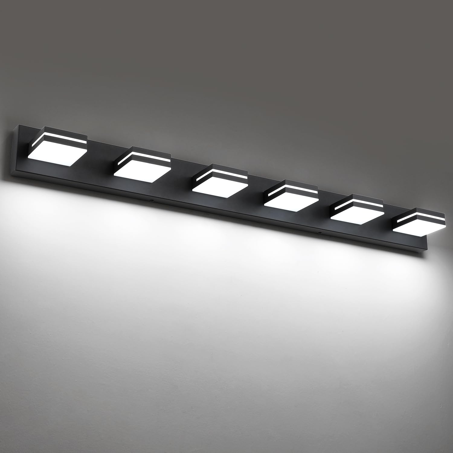 Sinerise Led Modern Bathroom Vanity Light Fixtures (6-Light, 48-Inch), Matte Black Modern Acrylic Bathroom Wall Lighting Fixture