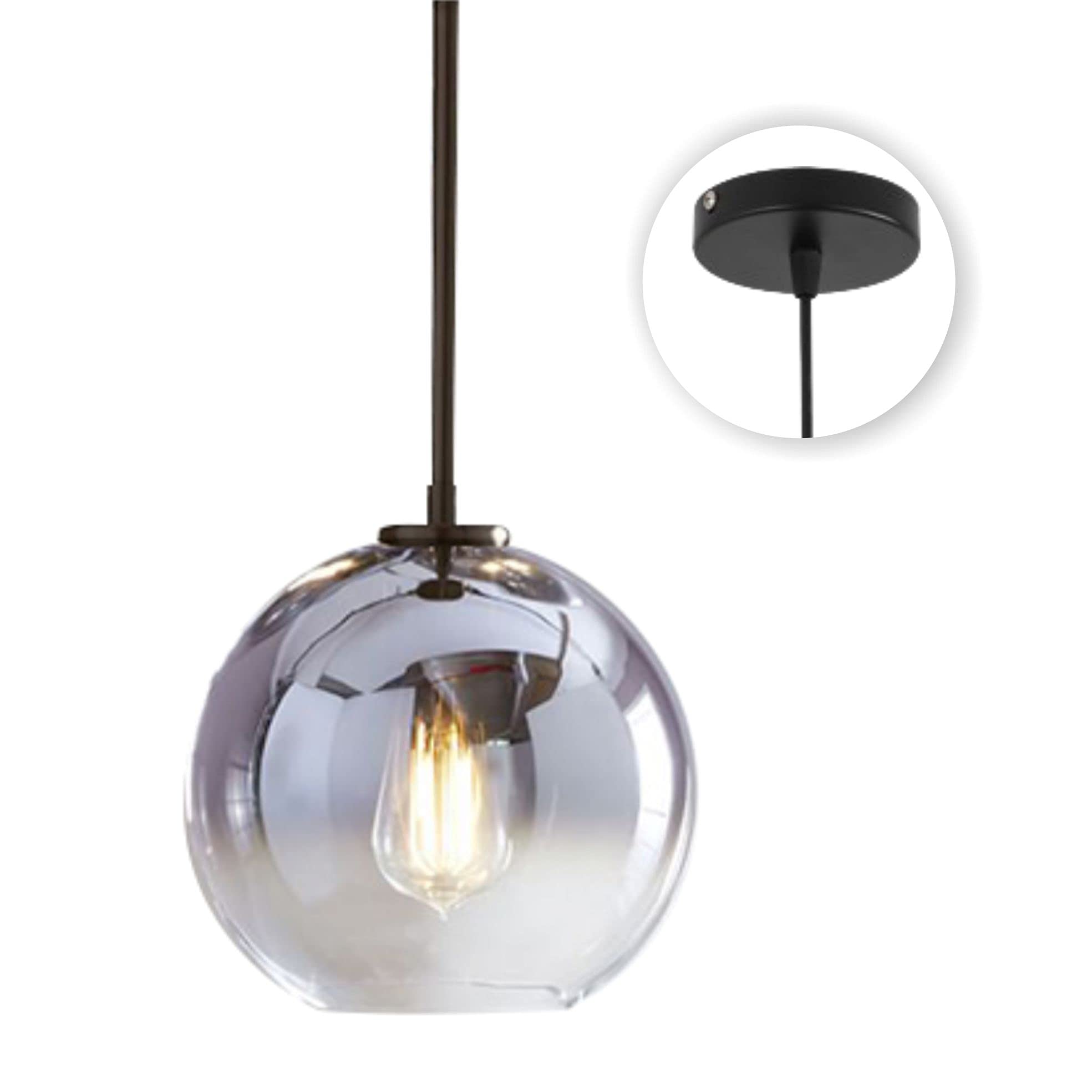 Kco Modern Black Globe Pendant Light - Mercury Glass, 20Cm Silver, Mid Century Design