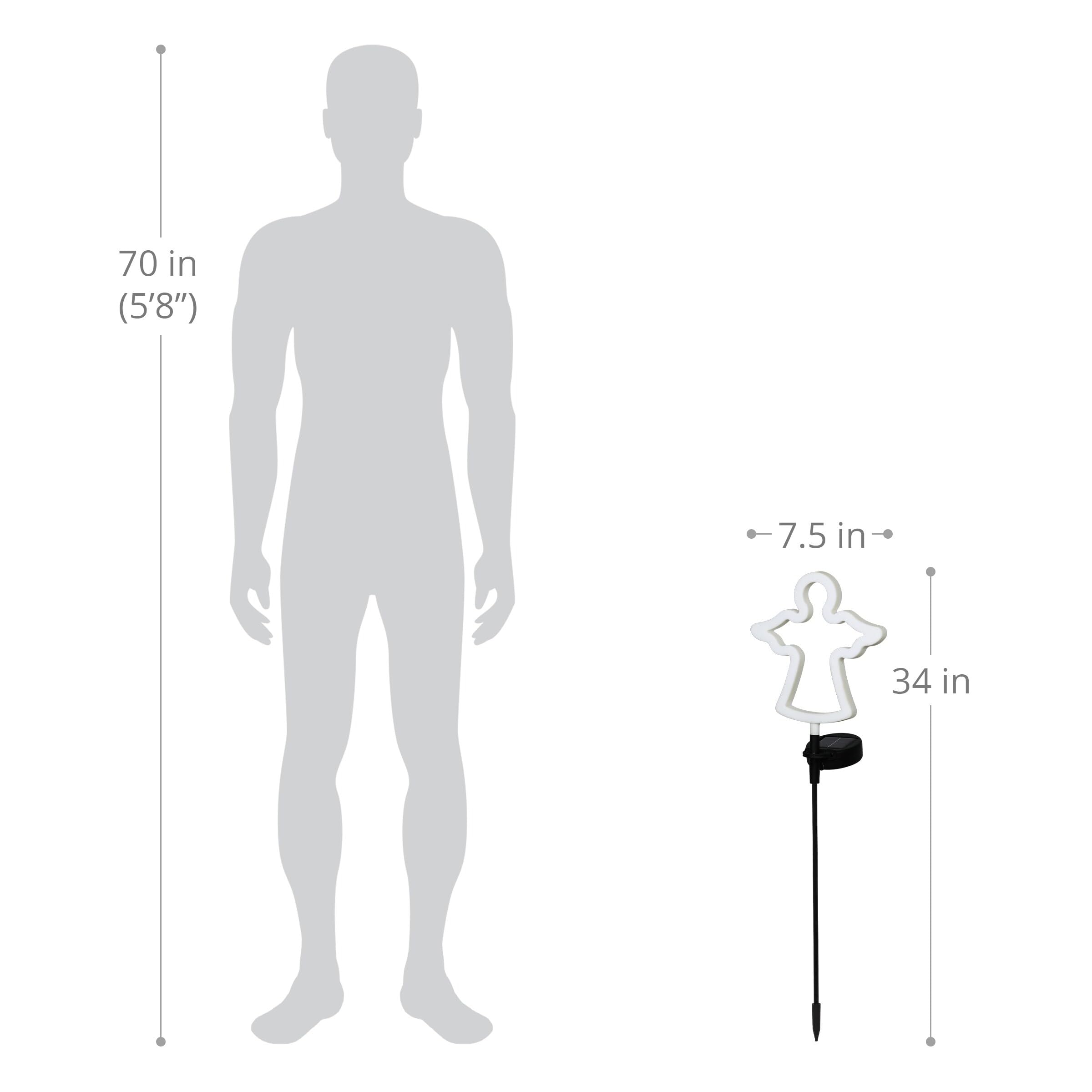 Exhart Garden Solar Lights Decorative Angel Stake LED 9.5x34.5 Inch Plastic White Outline Model 19069-RS